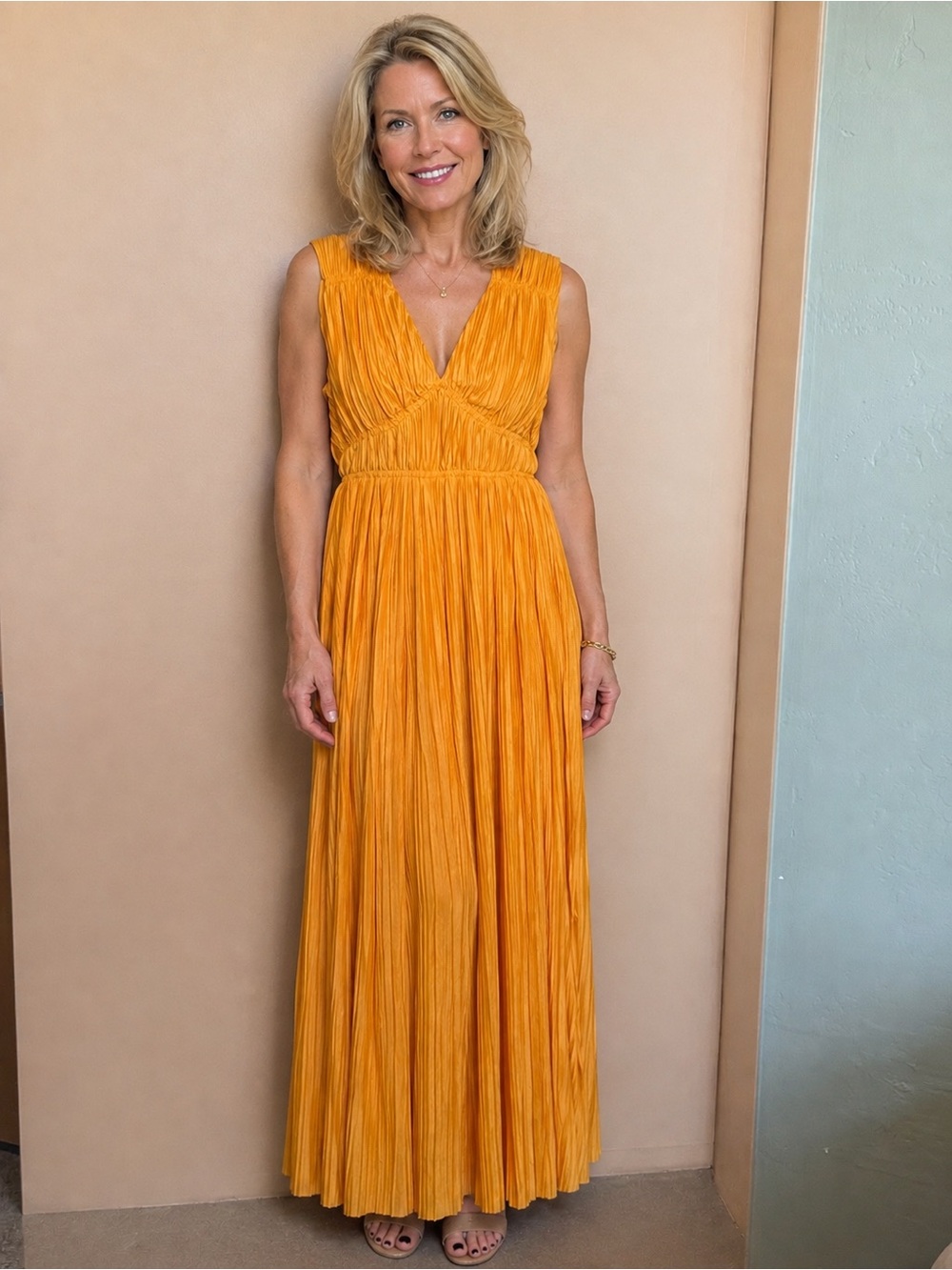Endless Rose Sleeveless Yellow Maxi Dress with Pleated Skirt Size XS